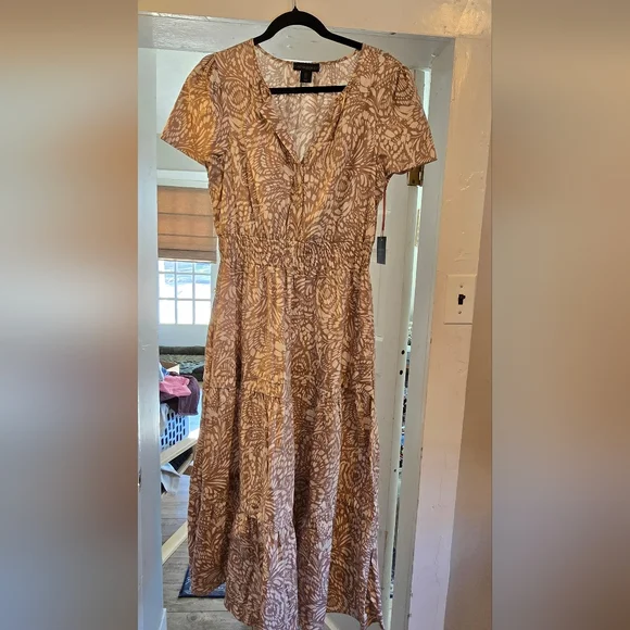 Cynthia Rowley Tan Patterned Midi Dress - Picture 1 of 3